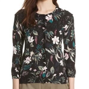 KATE SPADE Botanical Pima Cotton 3/4 Sleeve Lace Accent Knit Cardigan Size S